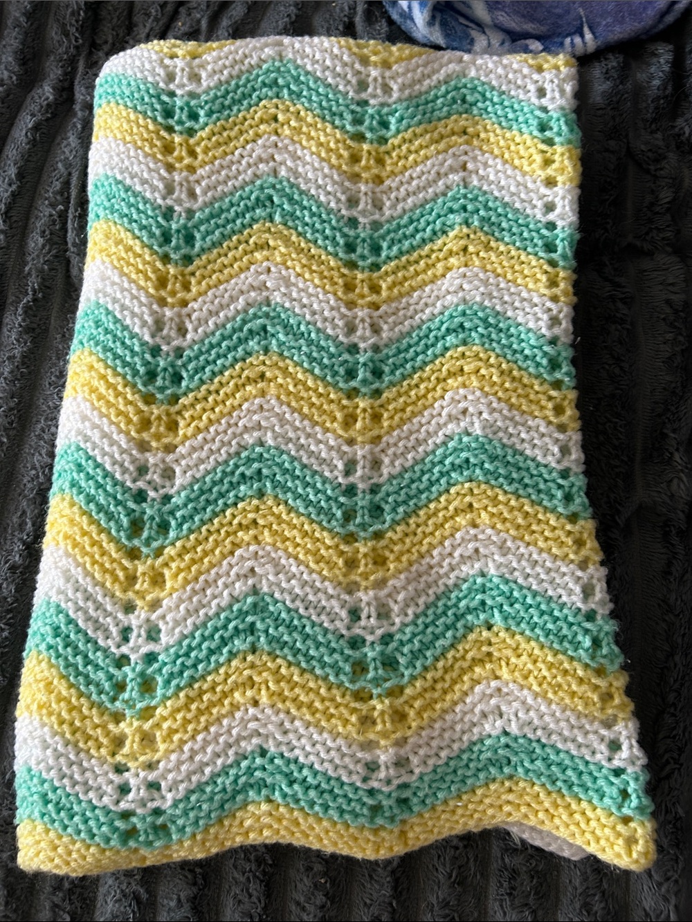 Handmade Chevron Knit Baby Blanket in Yellow, Mint & White